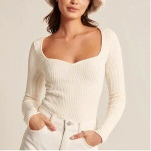 Abercrombie White Knit Sweetheart Neckline Bodysuit, XS